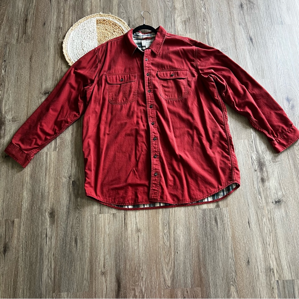 L.L. Bean Vtg Mens Red Plaid Lined Barn Chore Shirt